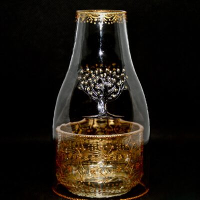 Gold Clear glass tea light holder with cover