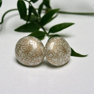 Hand Engraved Cream & Gold large stud earrings