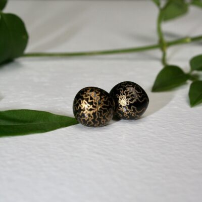 Hand Engraved Black & Gold stud earrings