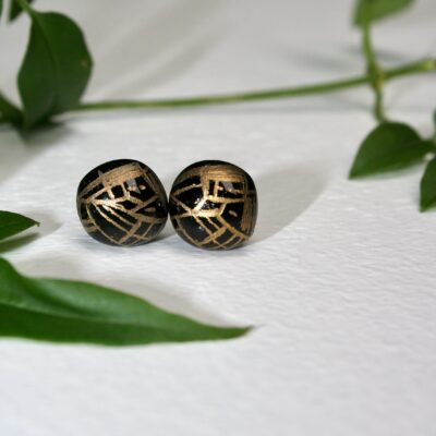 Hand Engraved Black & Gold stud earrings