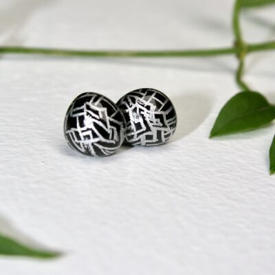 Hand Engraved Black & Silver stud earrings
