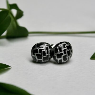 Hand Engraved Black & Silver stud earrings