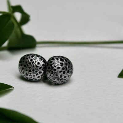 Hand Engraved Black & Silver stud earrings