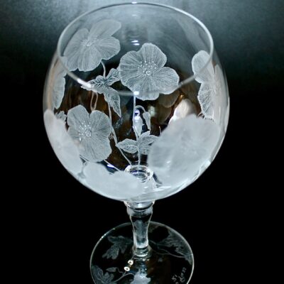 Unique Hand Engraved Gin Glass 650ml (soda lime glass) with flowers