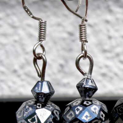 Hand Engraved Opulent drop earrings black & silver