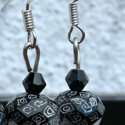 Hand Engraved Opulent drop earrings black & silver