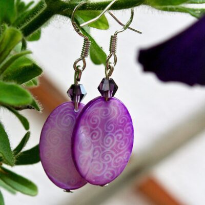 Hand Engraved Opulent drop earrings Mother of pearl