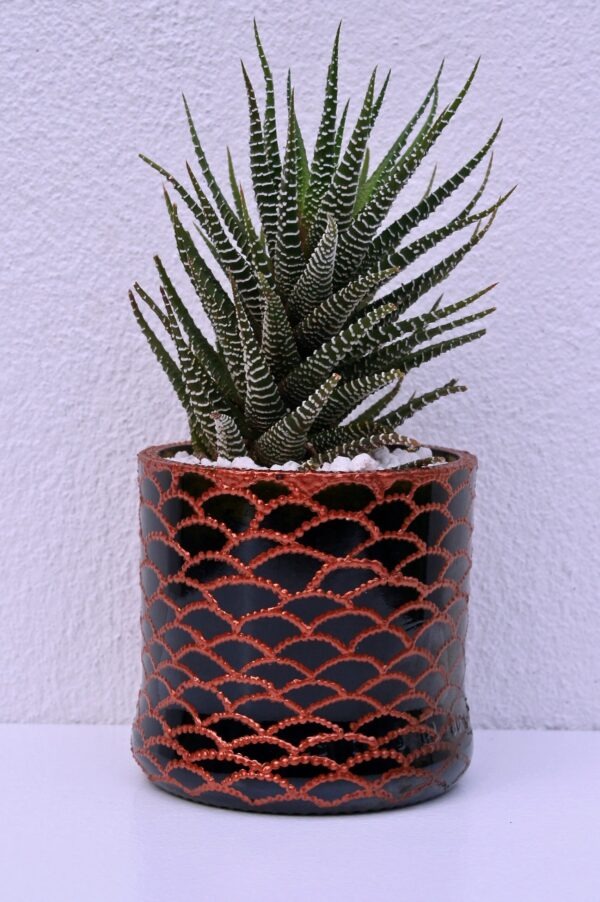 Opulent pot & plant - Dark brown/copper/Zebra