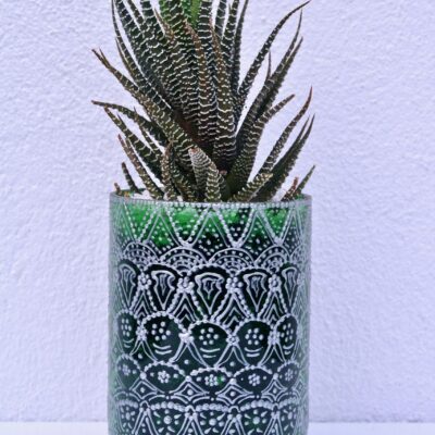 Opulent pot & plant - Dark green/silver/Zebra