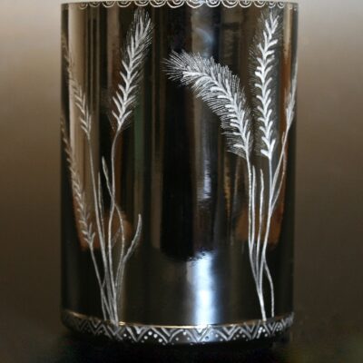 Engraved Dark Brown glass Vase