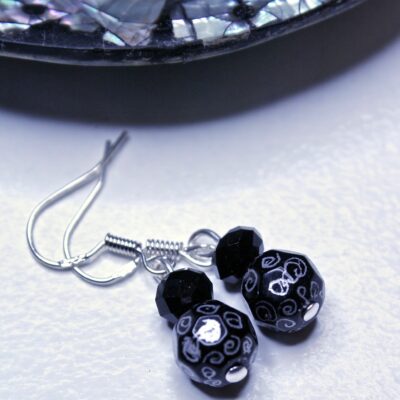 Hand Engraved Opulent drop earrings black & silver
