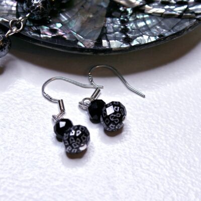 Hand Engraved Opulent drop earrings black & silver