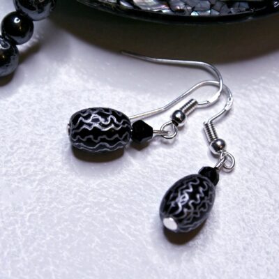 Hand Engraved Opulent drop earrings black & silver
