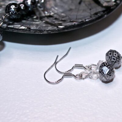 Hand Engraved Opulent drop earrings black crystal