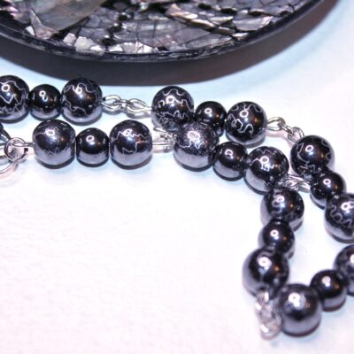 Opulent hematite & silver engraved bracelet