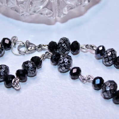 Opulent black & silver crystal engraved bracelet