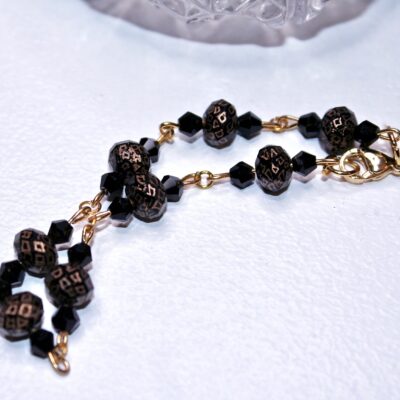 Hand Engraved Opulent black & gold crystal bracelet