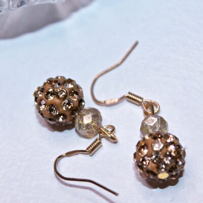 Shamballa gold engraved drop earrings