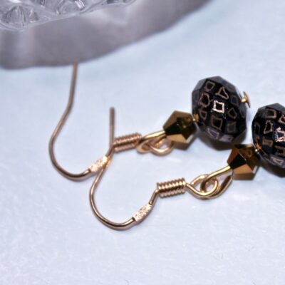 Hand Engraved Opulent drop earrings black & gold