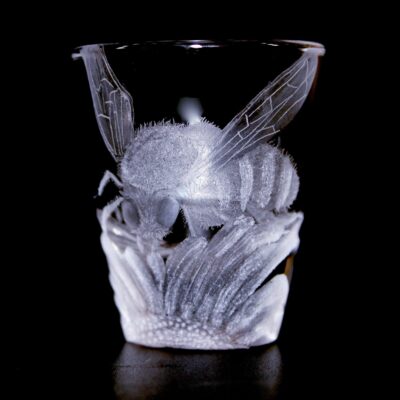 Elaborate Hand engraved shot glass (Bee Kind)
