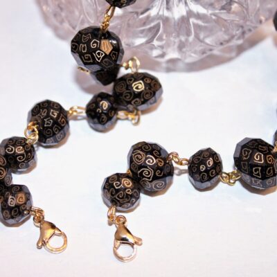 Opulent black & gold crystal engraved bracelet