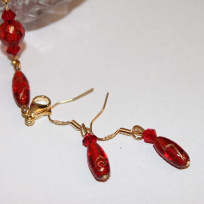 Opulent red & gold engraved drop earrings