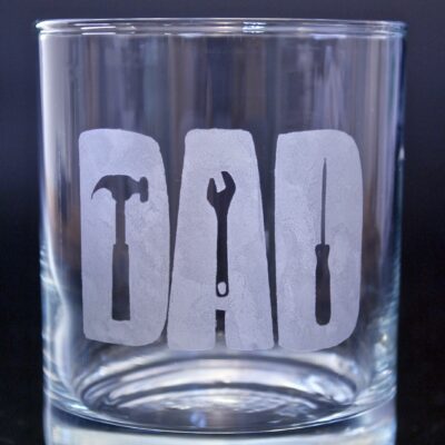 Rocks Tumbler (Tempered glass) 330ml - Etched in silver ("Dad")