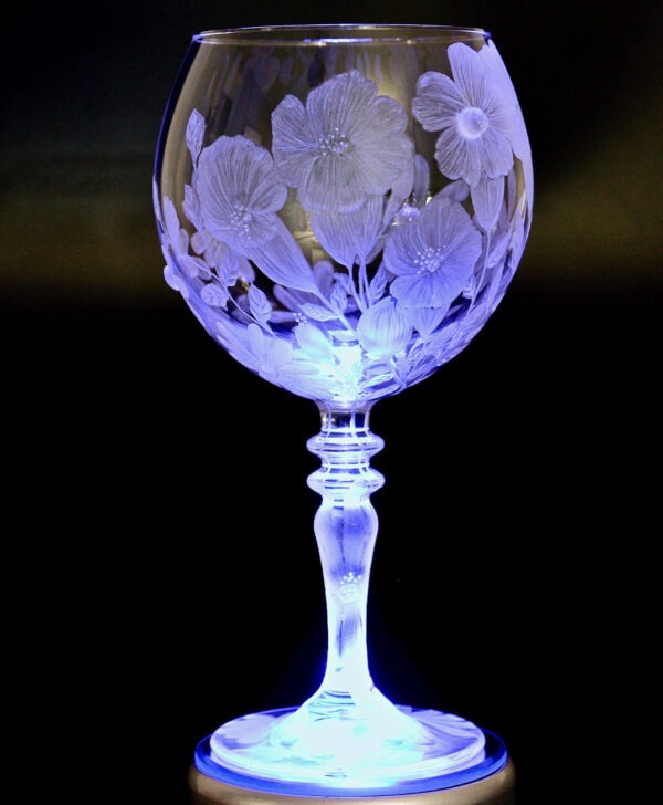 Unique Hand Engraved Gin Glass 650ml with embellished flowers - Image 2