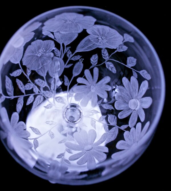 Unique Hand Engraved Gin Glass 650ml with embellished flowers - Image 5