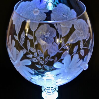 Unique Hand Engraved Gin Glass 650ml with embellished flowers