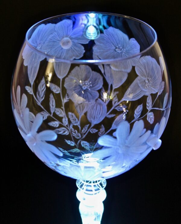 Unique Hand Engraved Gin Glass 650ml with embellished flowers